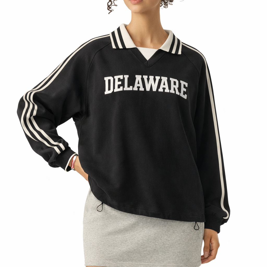 Delaware College Varsity Sweatshirt in Black / White — lifestyle 2