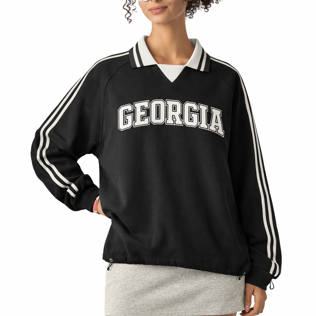 Georgia College Varsity Sweatshirt in Black / White — lifestyle 2
