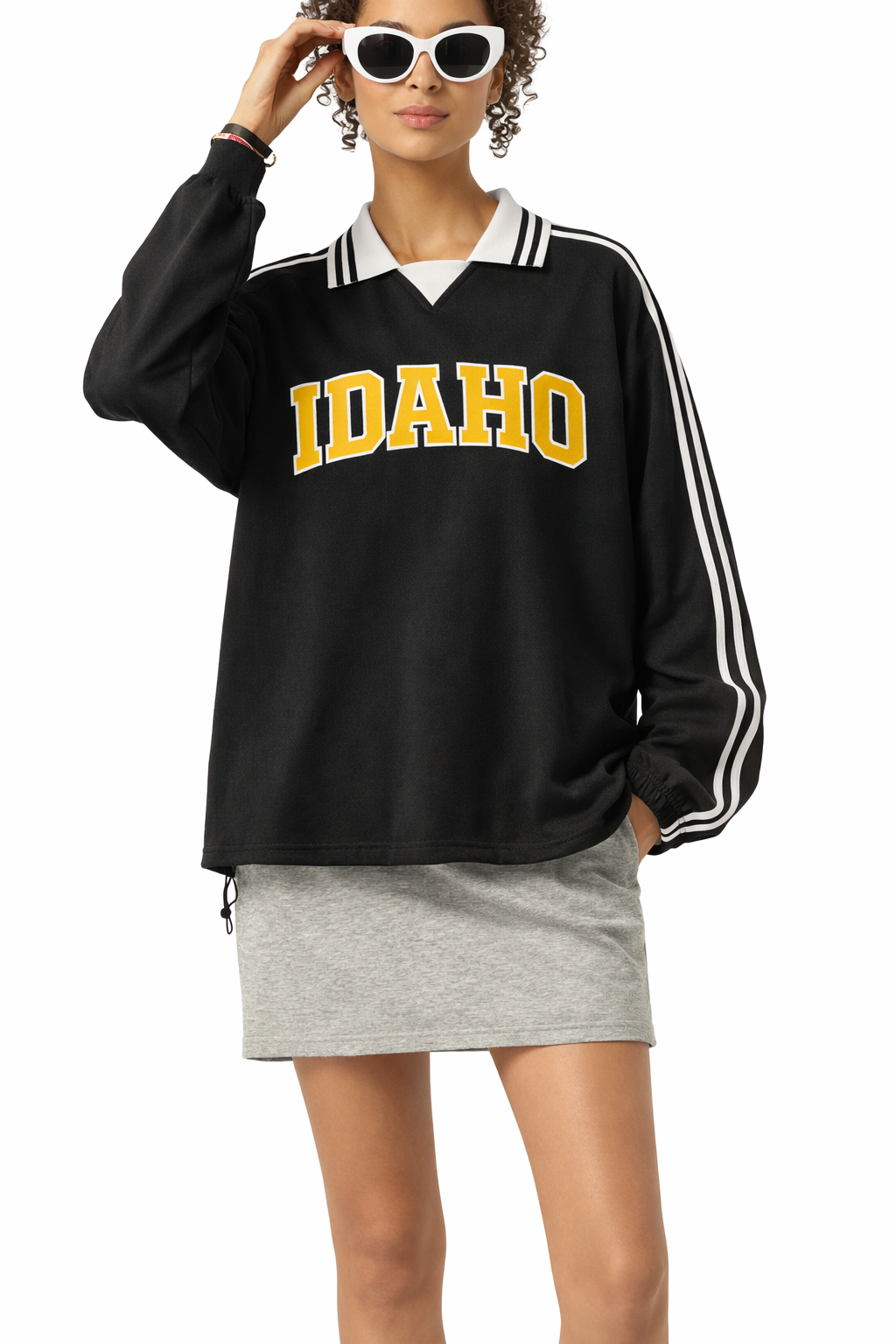 Idaho College Varsity Sweatshirt in Black / Gold — lifestyle 1