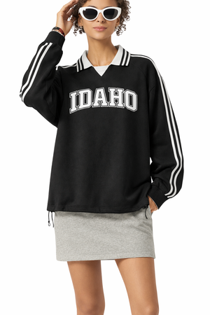 Idaho College Varsity Sweatshirt in Black / White — lifestyle 1