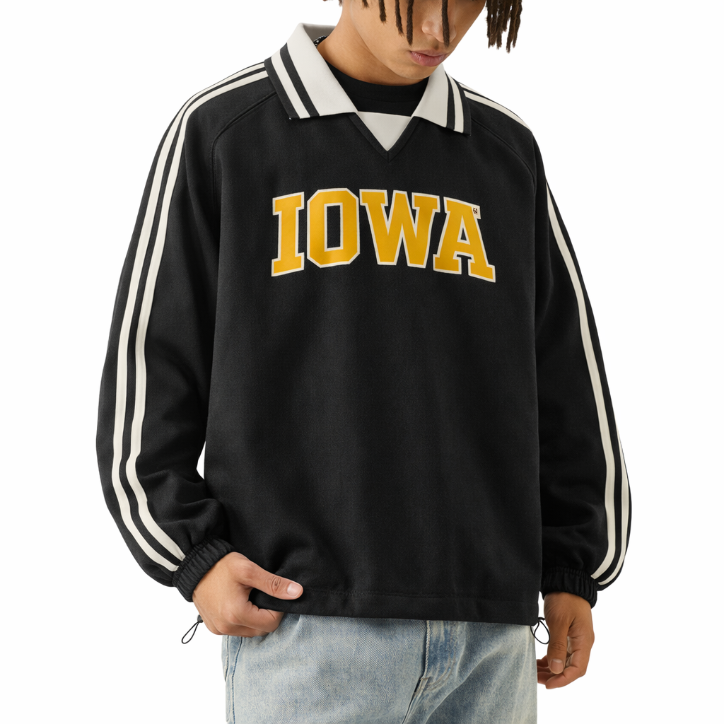 Iowa College Varsity Sweatshirt in Black / Gold — lifestyle 2