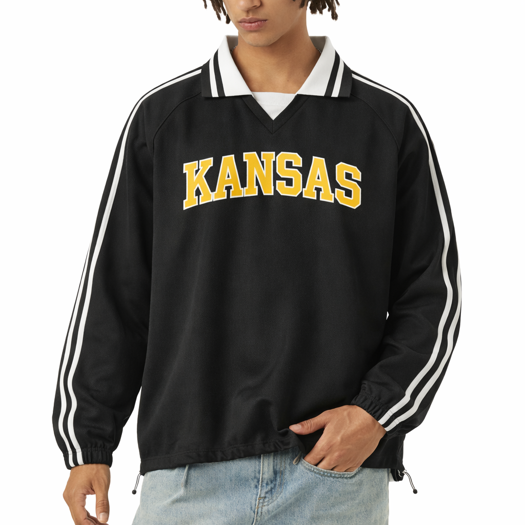 Kansas College Varsity Sweatshirt in Black / Gold — lifestyle 1