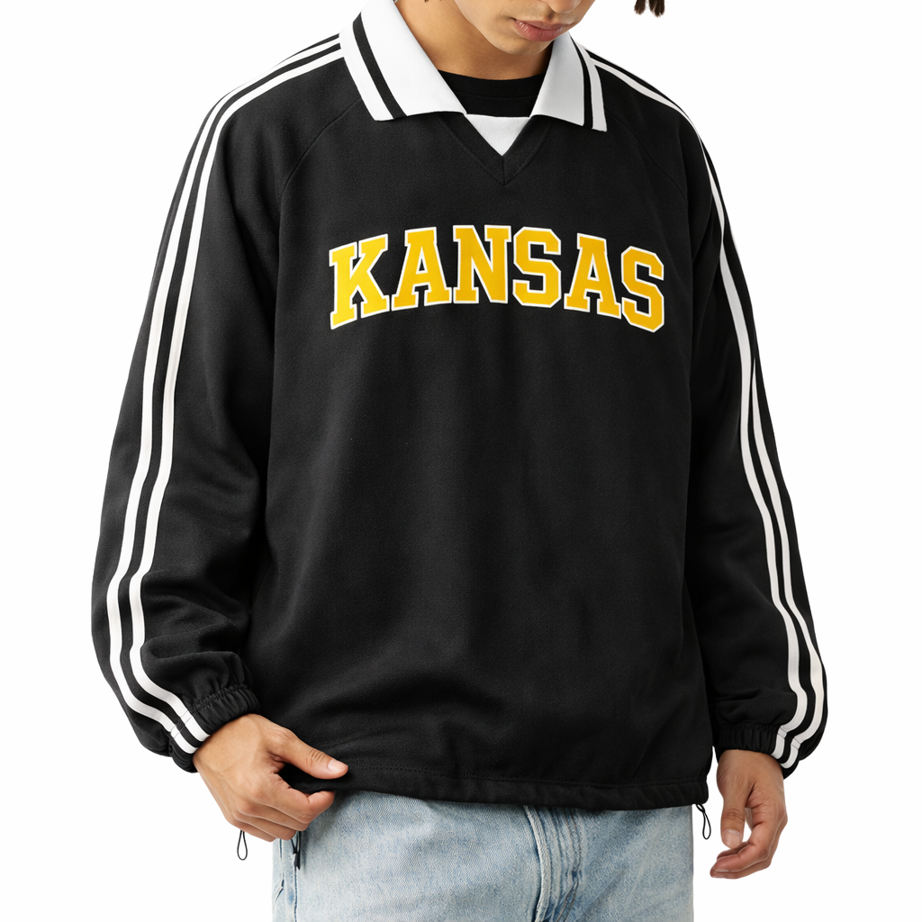 Kansas College Varsity Sweatshirt in Black / Gold — lifestyle 2