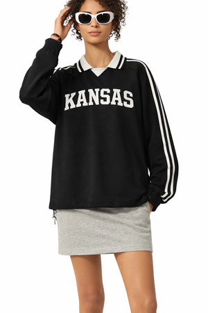 Kansas College Varsity Sweatshirt in Black / White — lifestyle 1