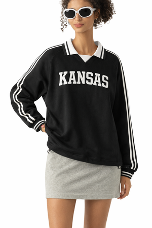 Kansas College Varsity Sweatshirt in Black / White — lifestyle 2