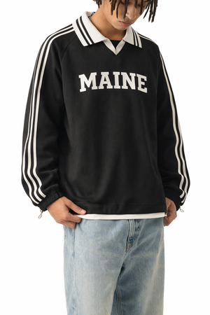 Maine College Varsity Sweatshirt in Black / White — lifestyle 2
