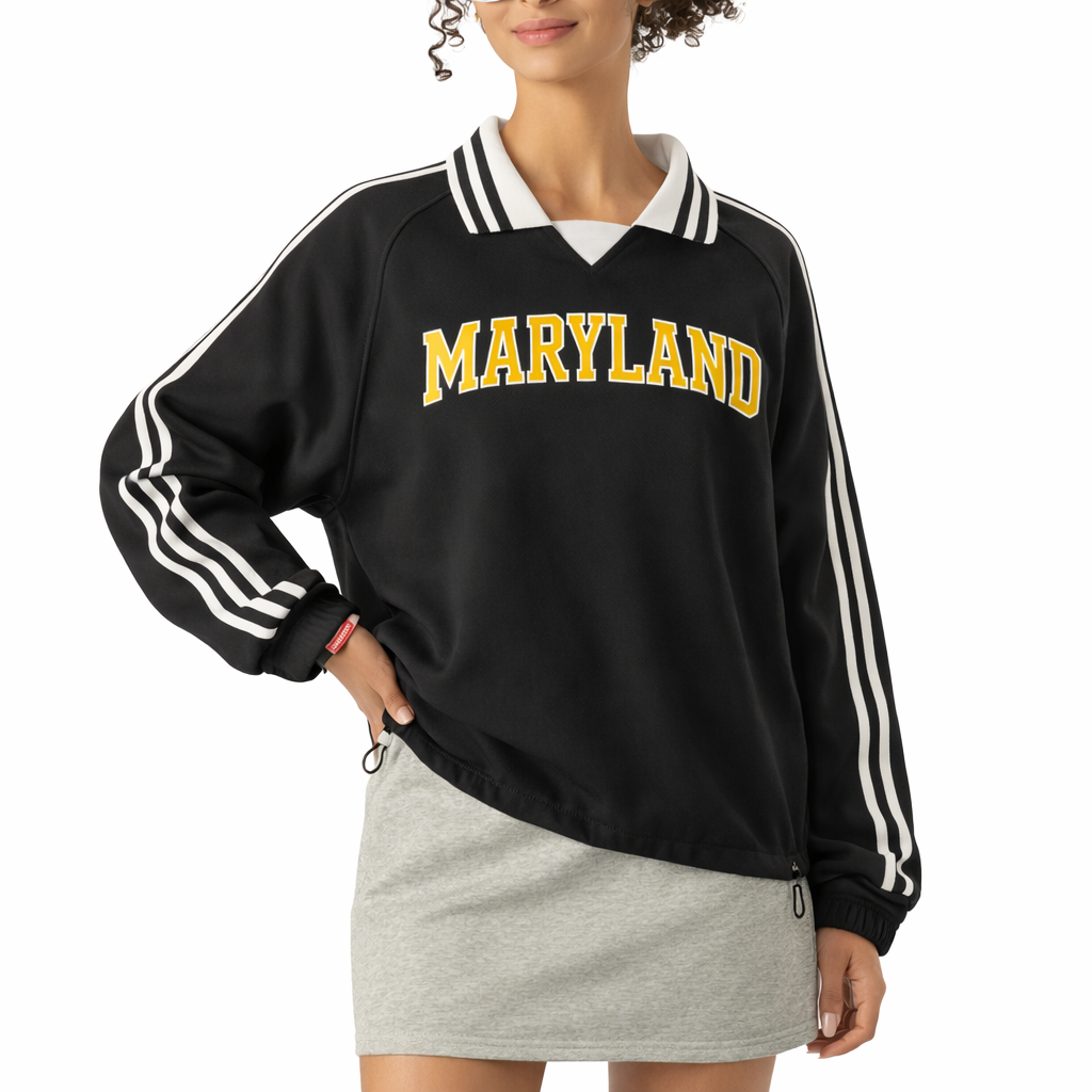 Maryland College Varsity Sweatshirt in Black / Gold — lifestyle 2