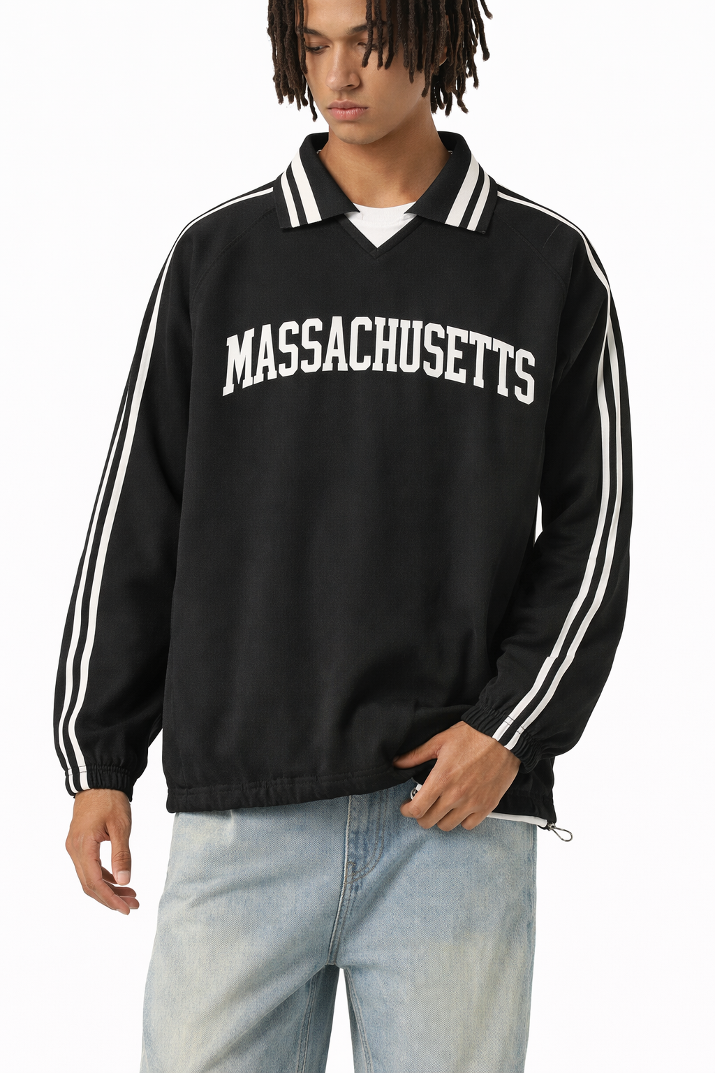 Massachusetts College Varsity Sweatshirt in Black / White — lifestyle 1