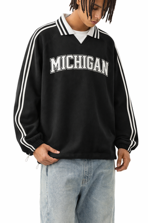 Michigan College Varsity Sweatshirt in Black / White — lifestyle 2
