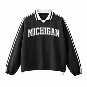 Michigan College Varsity Sweatshirt in Black / White
