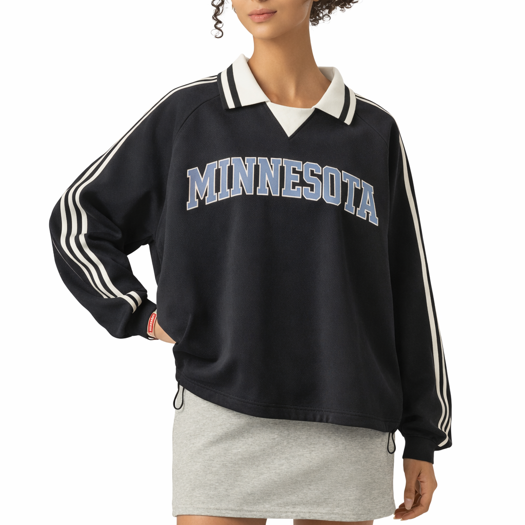 Minnesota College Varsity Sweatshirt in Black / Ice Blue — lifestyle 2