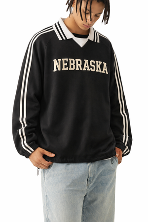 Nebraska College Varsity Sweatshirt in Black / White — lifestyle 2