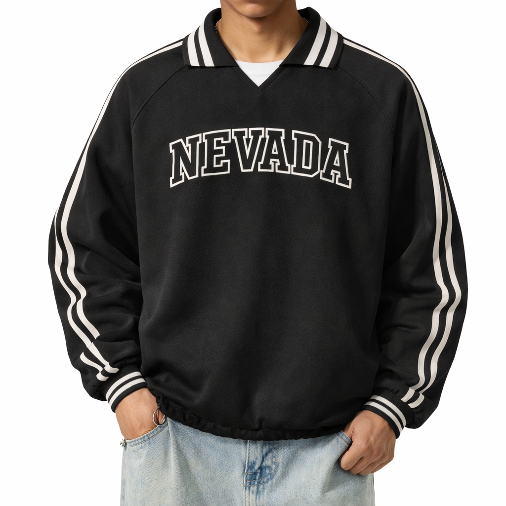 Nevada College Varsity Sweatshirt in Black / White — lifestyle 1
