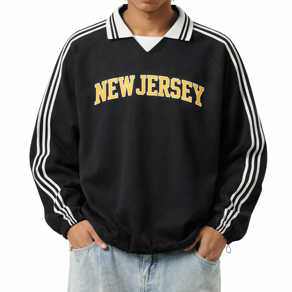 New Jersey College Varsity Sweatshirt in Black / Yellow — lifestyle 1