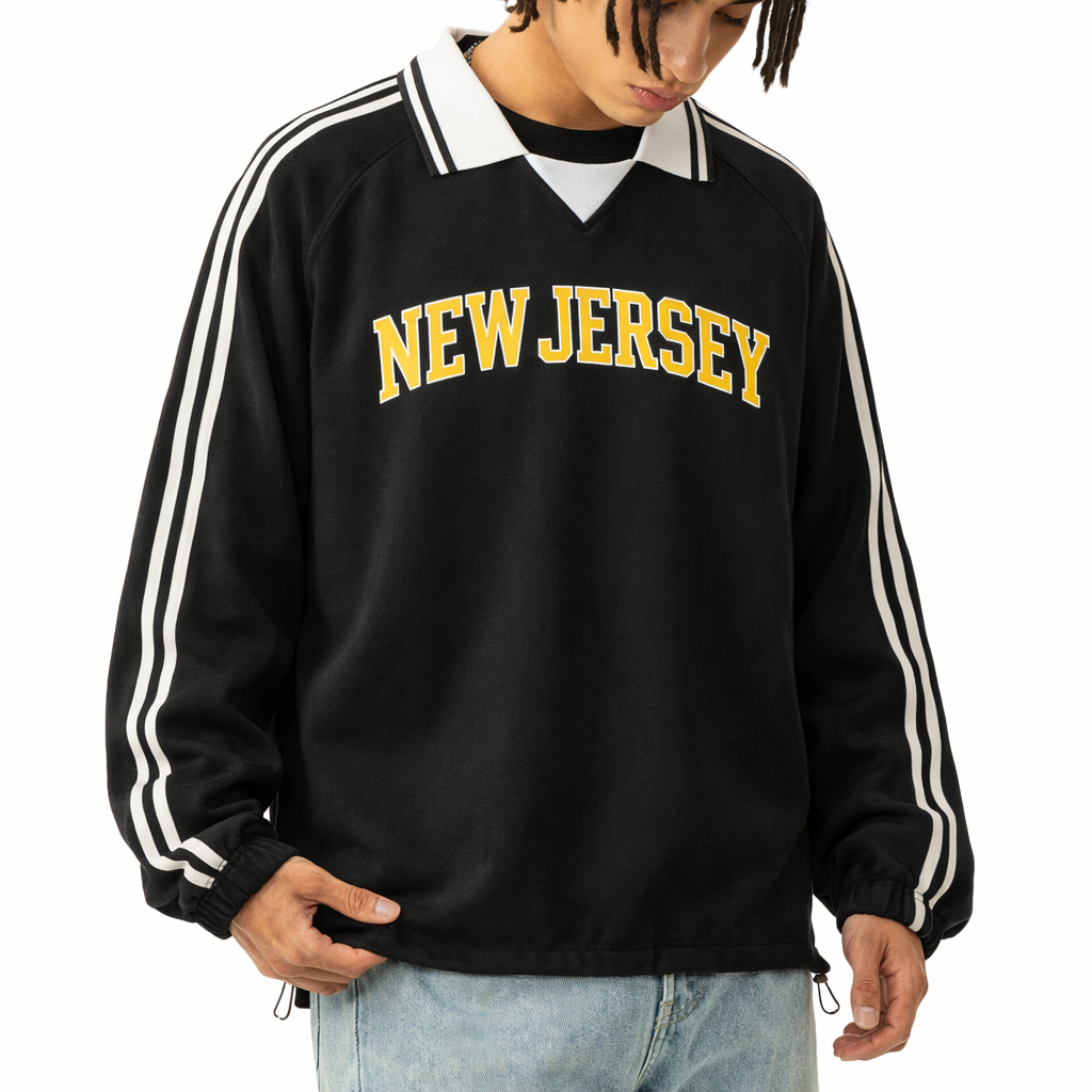 New Jersey College Varsity Sweatshirt in Black / Yellow — lifestyle 2