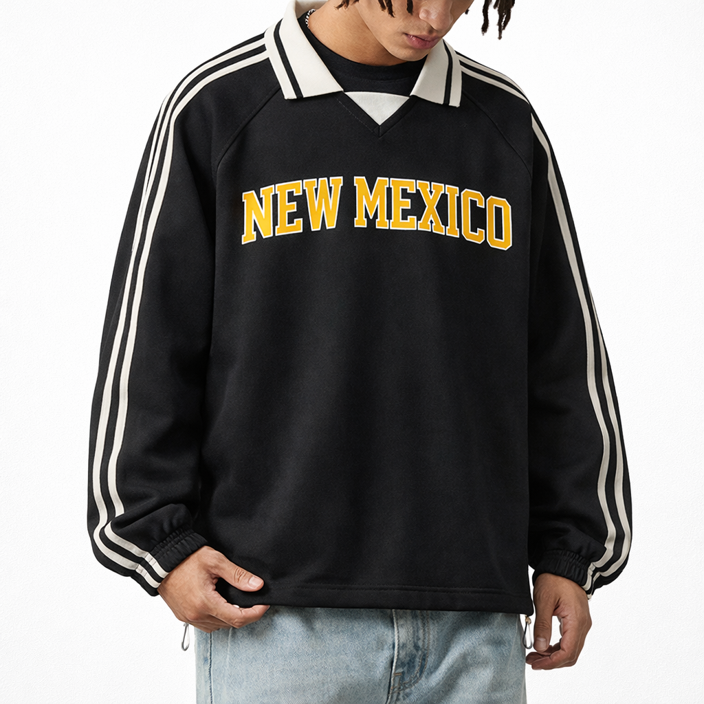New Mexico College Varsity Sweatshirt in Black / Yellow — lifestyle 2