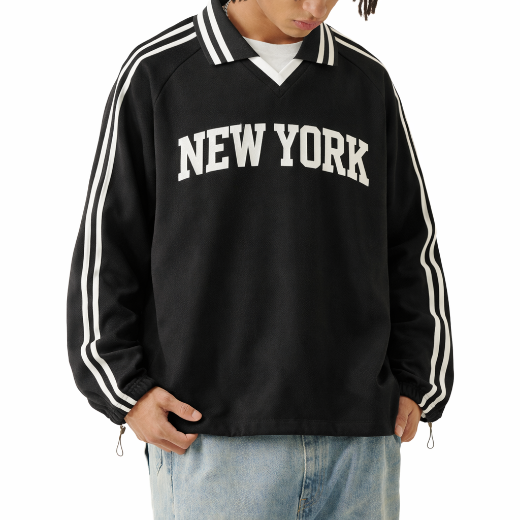 New York College Varsity Sweatshirt in Black / White — lifestyle 2