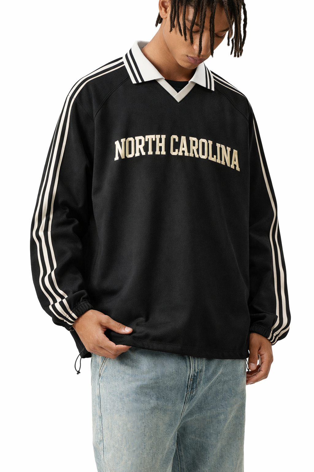 North Carolina College Varsity Sweatshirt in Black / White — lifestyle 2