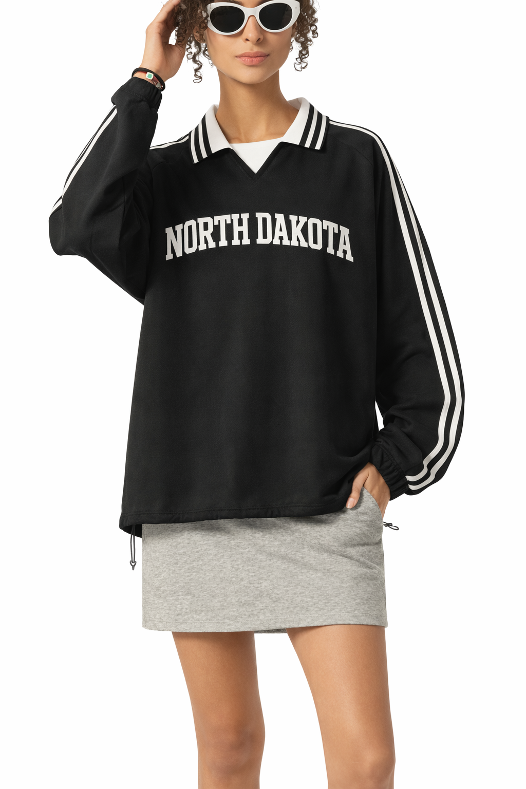 North Dakota College Varsity Sweatshirt in Black / White — lifestyle 1