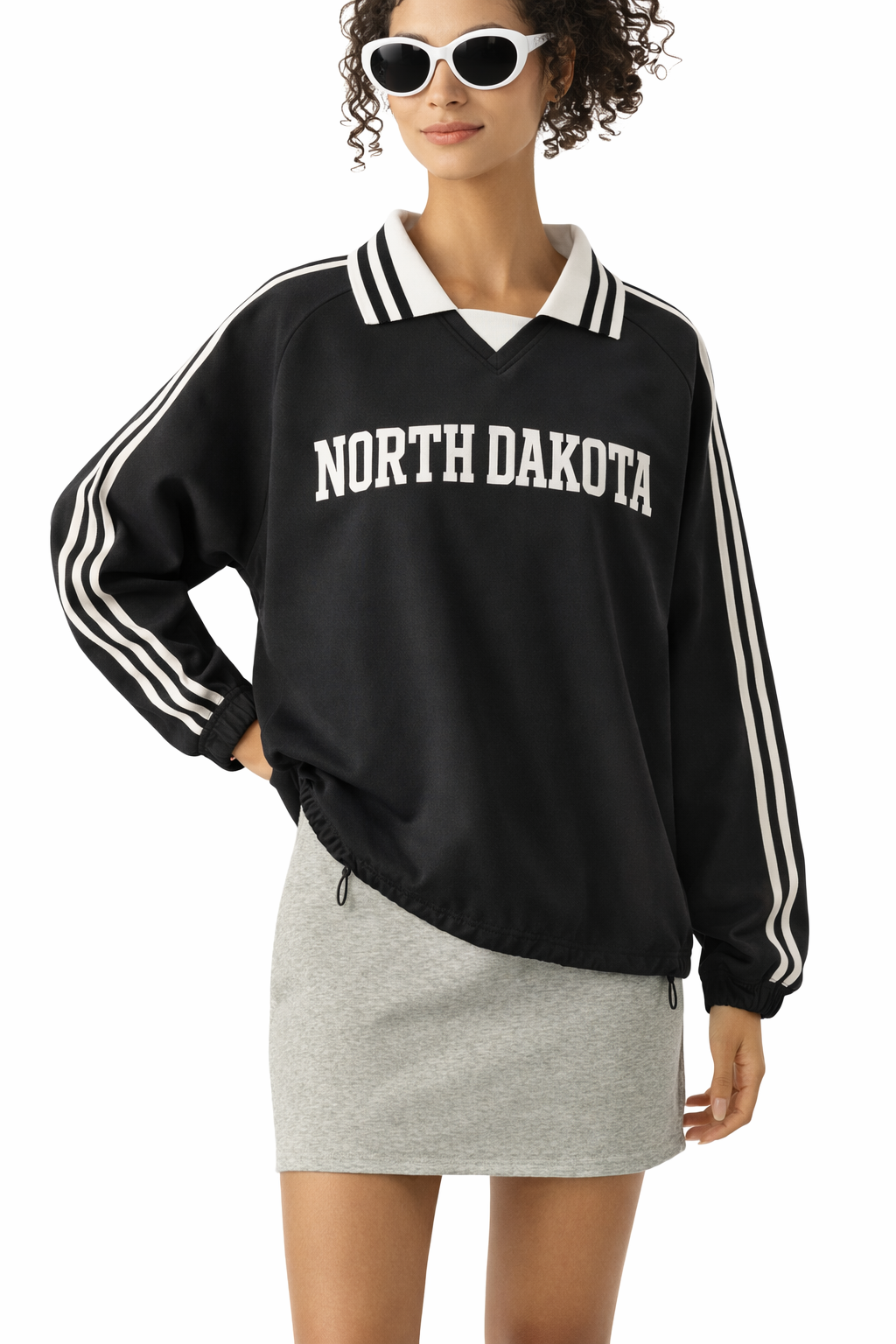 North Dakota College Varsity Sweatshirt in Black / White — lifestyle 2