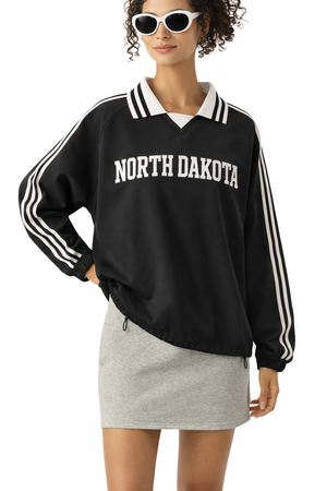 North Dakota College Varsity Sweatshirt in Black / White — lifestyle 2