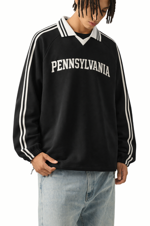 Pennsylvania College Varsity Sweatshirt in Black / White — lifestyle 2
