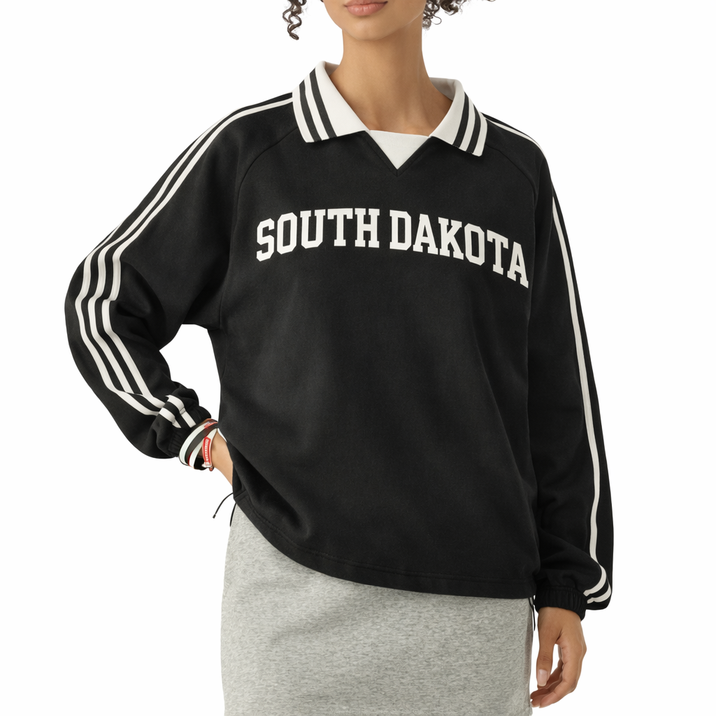 South Dakota College Varsity Sweatshirt in Black / White — lifestyle 2