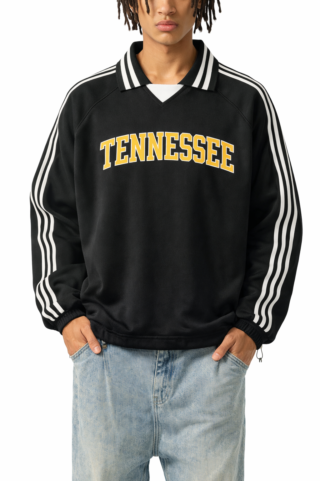 Tennessee College Varsity Sweatshirt in Black / Gold — lifestyle 1