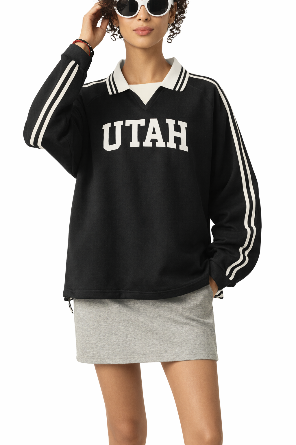 Utah College Varsity Sweatshirt in Black / White — lifestyle 1
