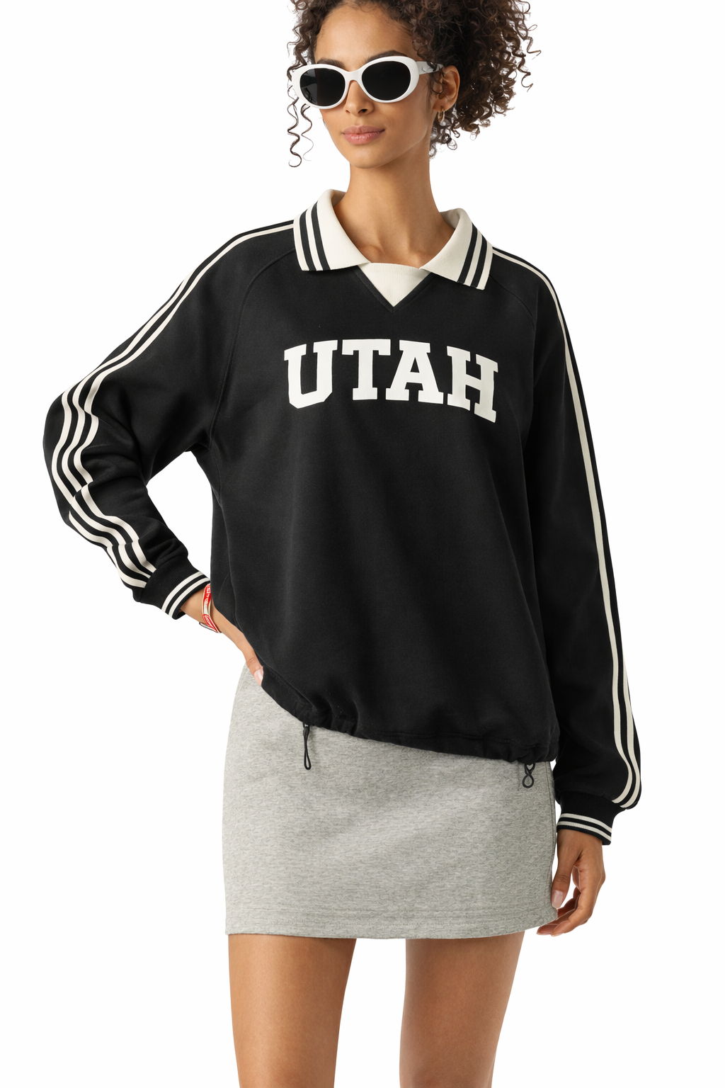 Utah College Varsity Sweatshirt in Black / White — lifestyle 2