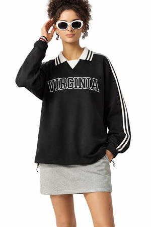 Virginia College Varsity Sweatshirt in Black / White — lifestyle 1