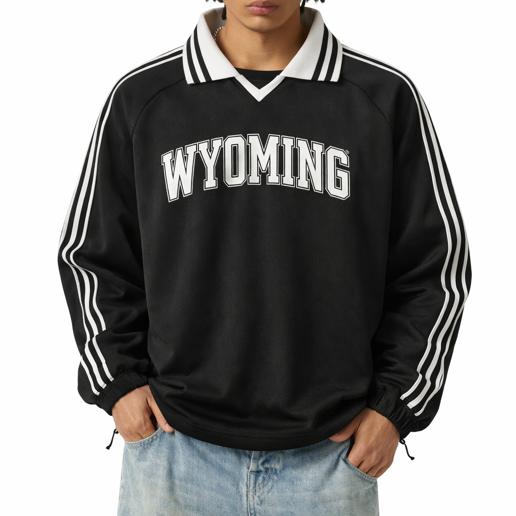 Wyoming College Varsity Sweatshirt in Black / White — lifestyle 1