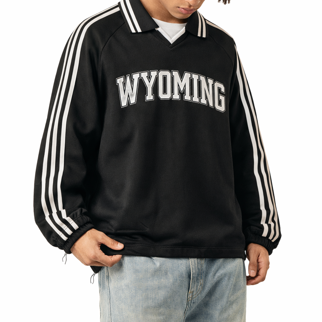 Wyoming College Varsity Sweatshirt in Black / White — lifestyle 2