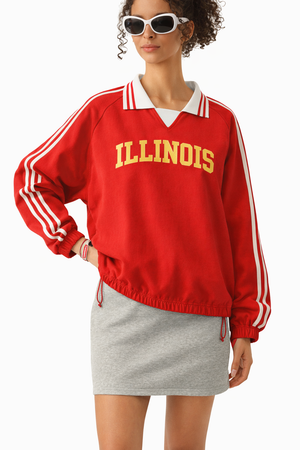 Illinois College Varsity Sweatshirt in Red / Cream — lifestyle 2