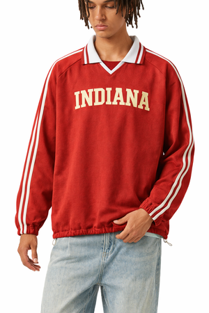 Indiana College Varsity Sweatshirt in Red / Cream — lifestyle 1