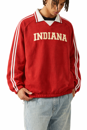 Indiana College Varsity Sweatshirt in Red / Cream — lifestyle 2