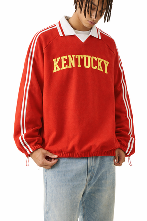 Kentucky College Varsity Sweatshirt in Red / Cream — lifestyle 2