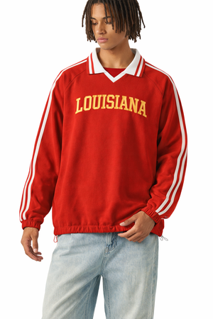 Louisiana College Varsity Sweatshirt in Red / Cream — lifestyle 1