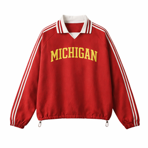 Michigan College Varsity Sweatshirt in Red / Cream