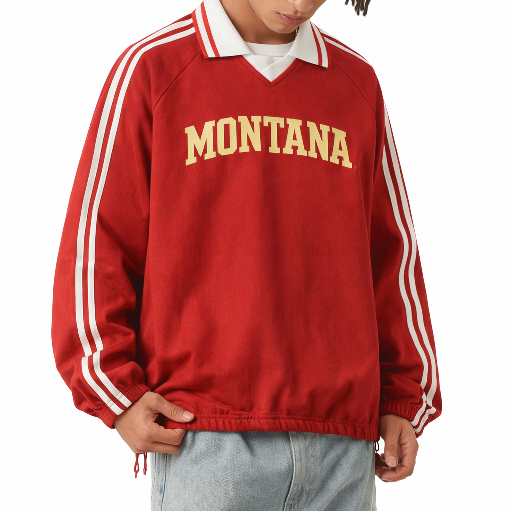 Montana College Varsity Sweatshirt in Red / Cream — lifestyle 2