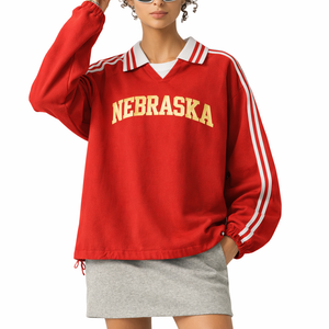 Nebraska College Varsity Sweatshirt in Red / Cream — lifestyle 1