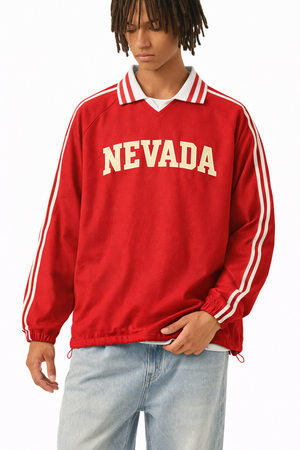 Nevada College Varsity Sweatshirt in Red / Cream — lifestyle 1