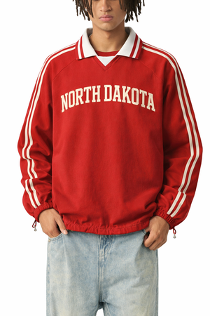 North Dakota College Varsity Sweatshirt in Red / Cream — lifestyle 1