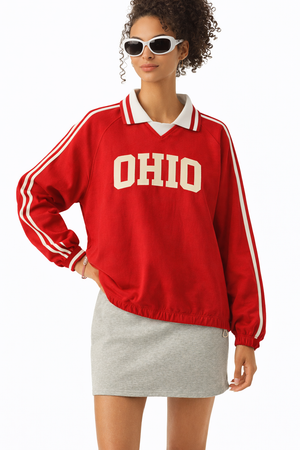Ohio College Varsity Sweatshirt in Red / Cream — lifestyle 2