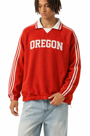 Oregon College Varsity Sweatshirt in Red / White — lifestyle 1