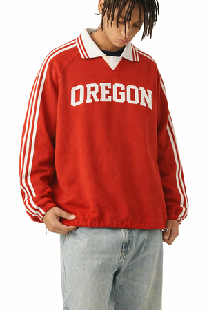 Oregon College Varsity Sweatshirt in Red / White — lifestyle 2