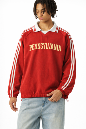 Pennsylvania College Varsity Sweatshirt in Red / Cream — lifestyle 1
