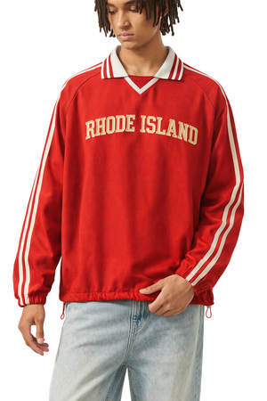 Rhode Island College Varsity Sweatshirt in Red / Cream — lifestyle 1