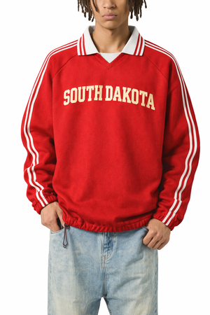 South Dakota College Varsity Sweatshirt in Red / Cream — lifestyle 1