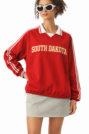 South Dakota College Varsity Sweatshirt in Red / Cream — lifestyle 2